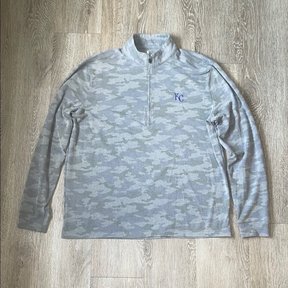 johnnie-O Heather Gray Quarter-Zip Pullover kc camo long sleeve size large
